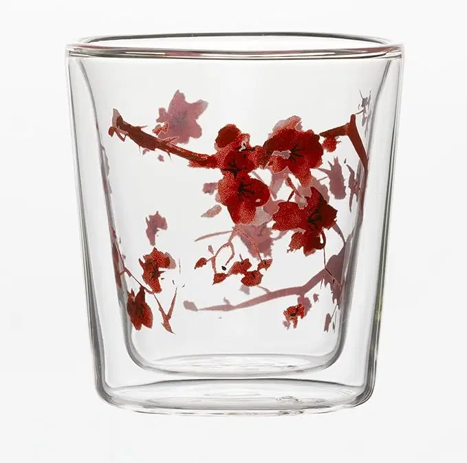 Verre à thé double paroi Lyn, décor Cherry Blossom imprimé sur le verre intérieur