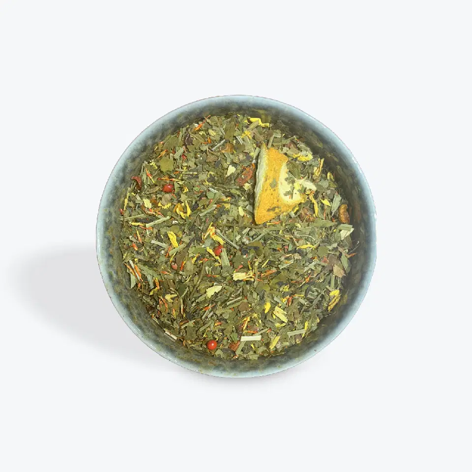 Infusion Bonjour : thé, orange, épices et pointe de piment