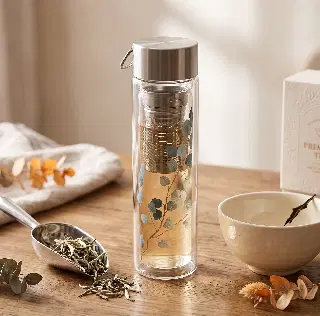 Bouteille infuseur en verre Flowtea, décor Cherry Blossom sur le verre intérieur, housse néoprène, vignette 2