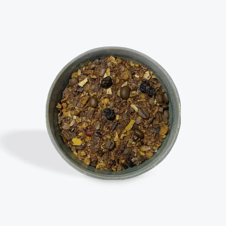 Infusion Barbe Noire en Amour : rooibos, cacao, café, orange