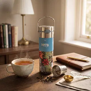 Gourde isotherme avec infuseur Leeza, décor Cherry Blossom en relief, acier inoxydable, vignette 2