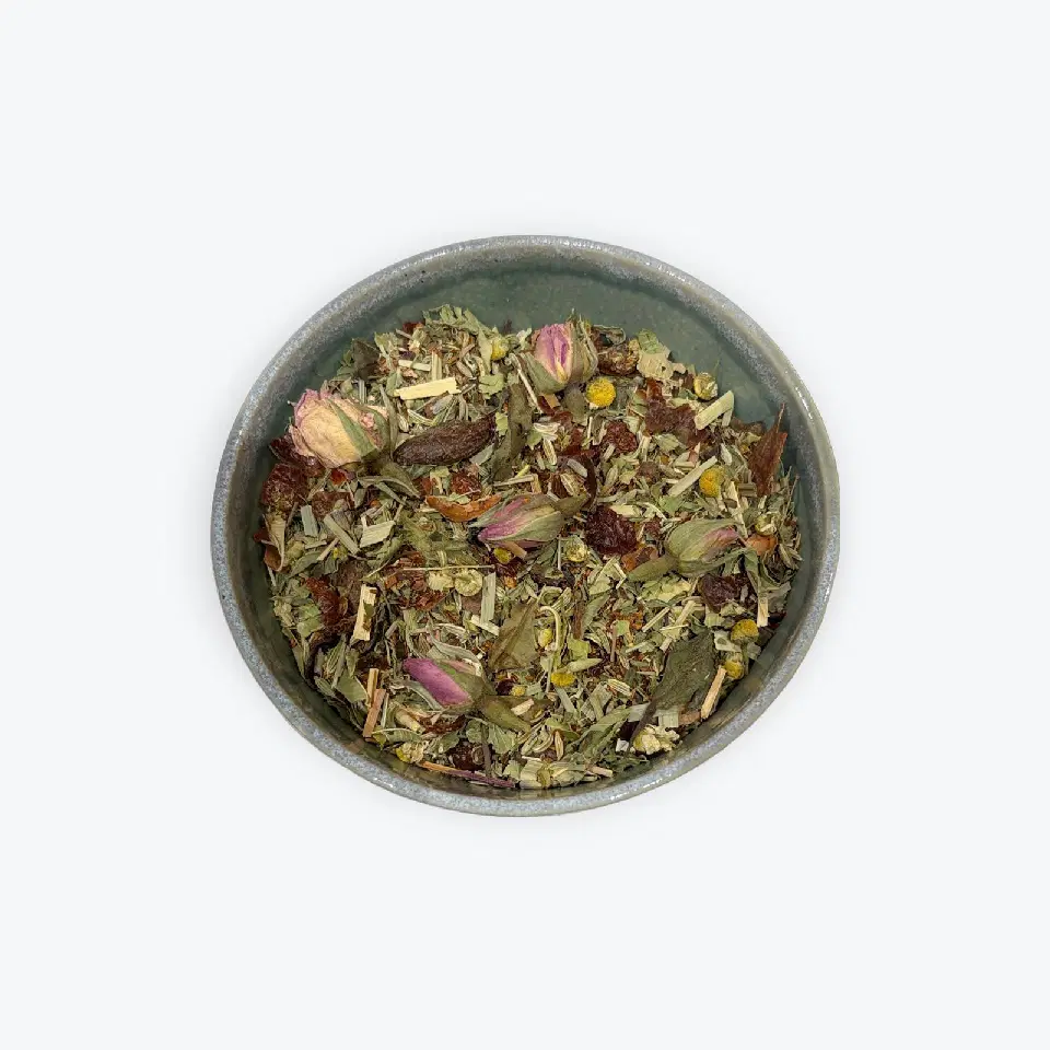 Mélange bio Glow : rooibos, menthe, cacao, thé blanc et fleurs